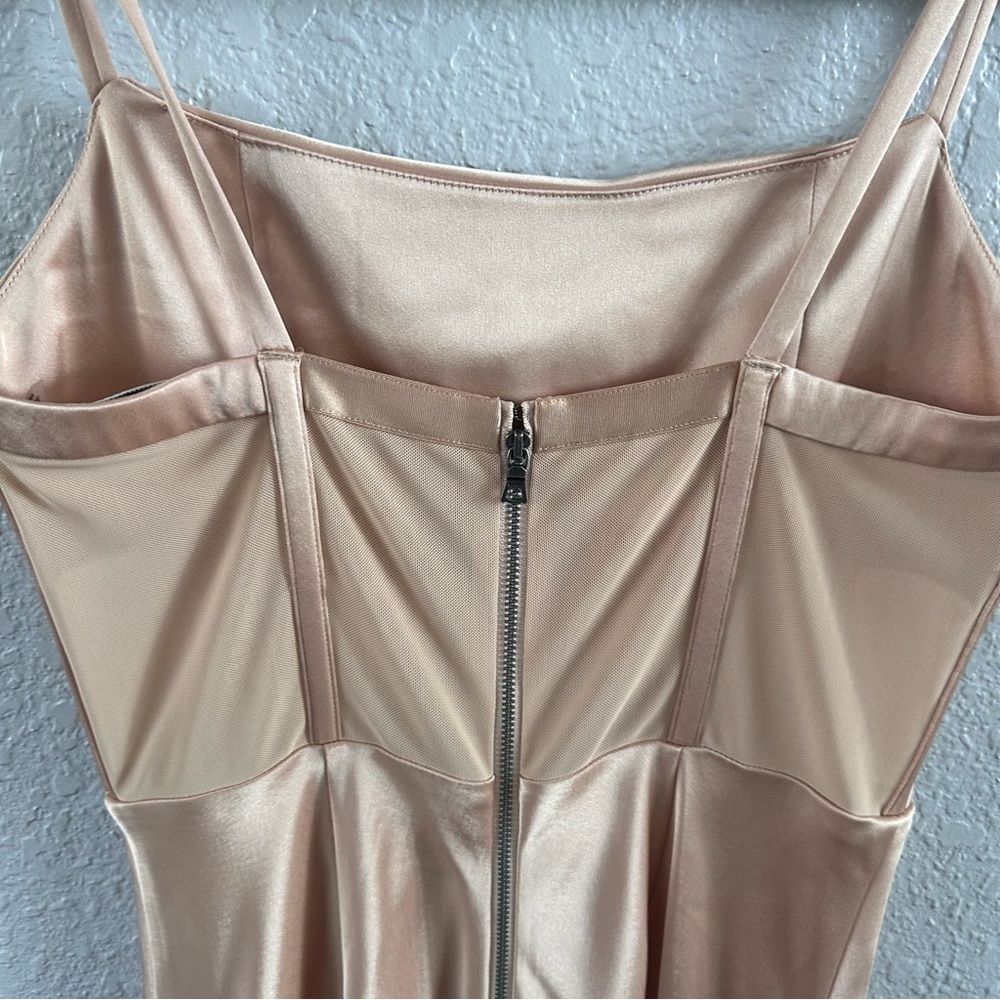 Alice + Olivia Blush Satin Corset Maxi Dress Cowl Neck Zip Back Special Occasion - Picture 7 of 16